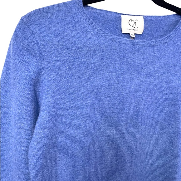 Qi 100% Cashmere Basic Long Sleeve Blue Sweater Size X-Large - Picture 3 of 10